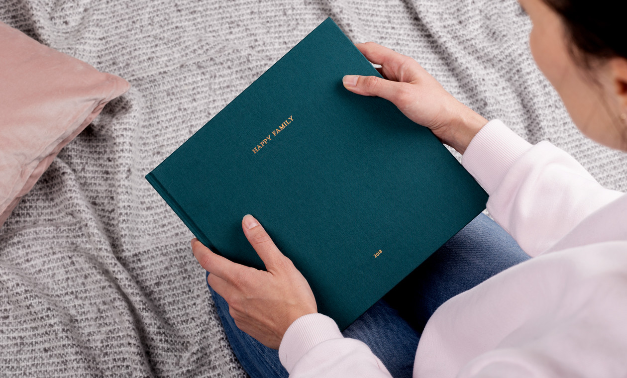 Green fabric hardcover photo books Green fabric hardcover photo books