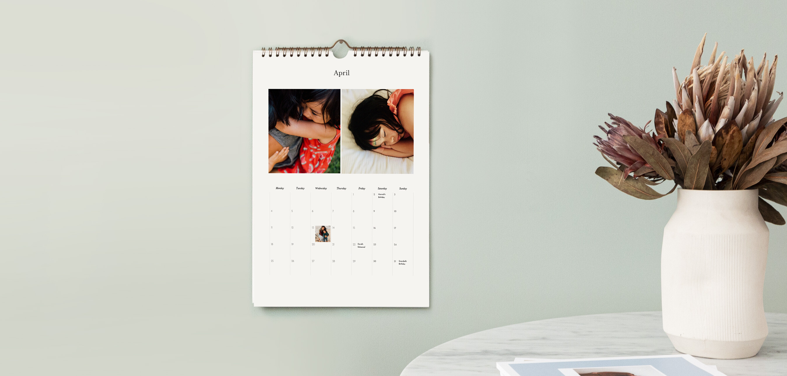 A4 personalised photo calendar at home