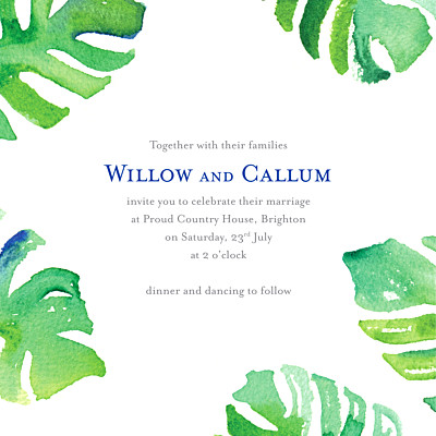 Wedding Invitations Acapulco (square) white & green finition Wedding Invitations Acapulco (square) white & green finition