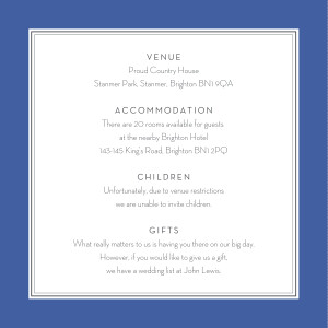 Guest Information Cards Engraved Chic Blue