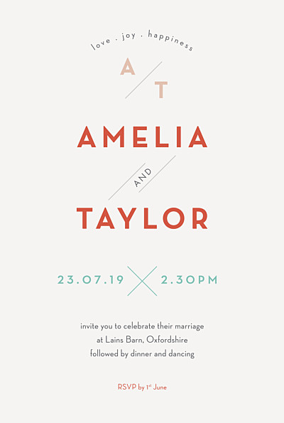 Wedding Invitations Graphique orange & turquoise finition Wedding Invitations Graphique orange & turquoise finition
