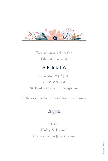 Christening Invitations Floral Ribbon White - Back Christening Invitations Floral Ribbon White - Back