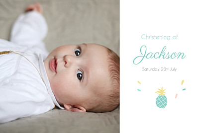 Christening Invitations Pineapple photo green finition Christening Invitations Pineapple photo green finition