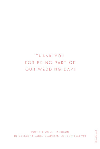 Wedding Thank You Cards Simple Photo Portrait Pink - Back