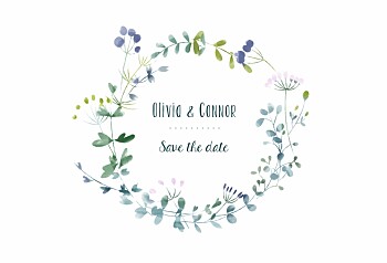Watercolour meadow blue save the dates Watercolour meadow blue save the dates