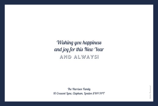 Christmas Cards 2022 Welcome New Year Navy Blue - Back