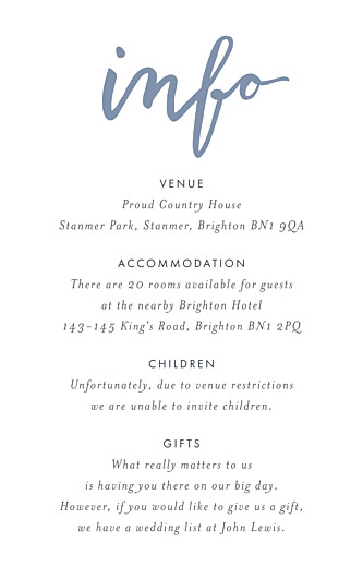 Guest Information Cards Love letters (small) blue Guest Information Cards Love letters (small) blue