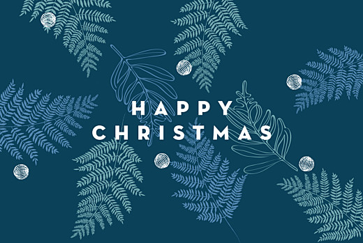 Christmas Cards 2022 Festive Ferns (Foil) Blue - Front