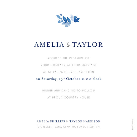 Wedding Invitations English Garden Blue - Back Wedding Invitations English Garden Blue - Back