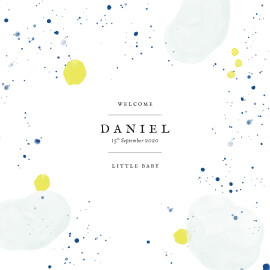 Baby Announcements Watercolour Splash (4 pages) Blue Yellow