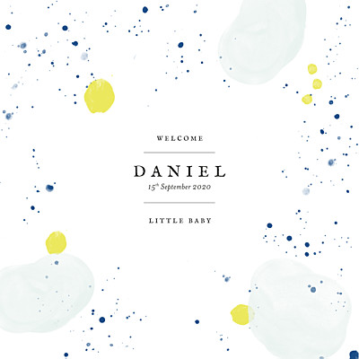 Baby Announcements Watercolour splash (4 pages) blue yellow finition Baby Announcements Watercolour splash (4 pages) blue yellow finition
