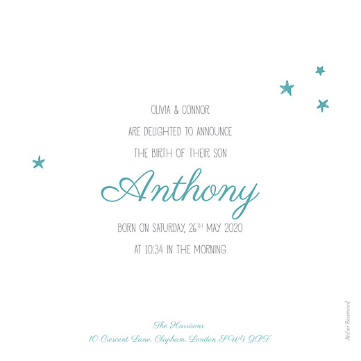 Baby Announcements Starry Ribbon Blue - Back