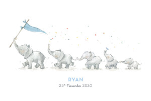 Baby Announcements Elephant Family Of 5 Blue