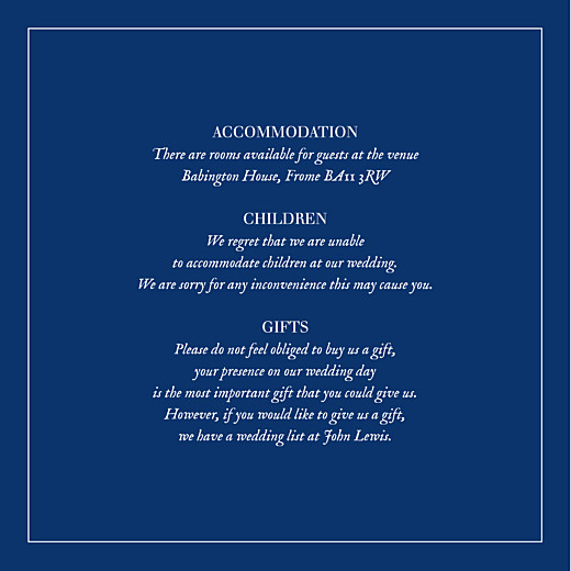 Guest Information Cards Natural Chic (square) Blue - Front Guest Information Cards Natural Chic (square) Blue - Front