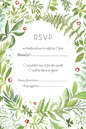 RSVP Cards Forest Whisper (small) Green - Front