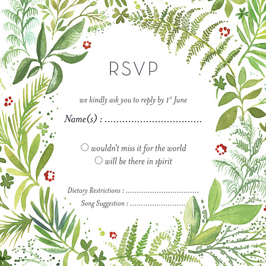 RSVP Cards Forest Whisper (square) Green - Front