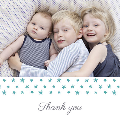 Baby Thank You Cards Starry ribbon photo turquoise finition Baby Thank You Cards Starry ribbon photo turquoise finition