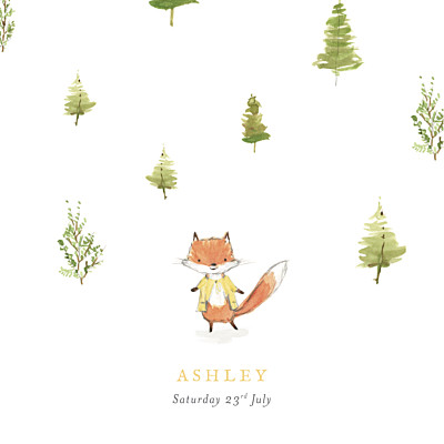 Christening Invitations Watercolour fox white finition Christening Invitations Watercolour fox white finition