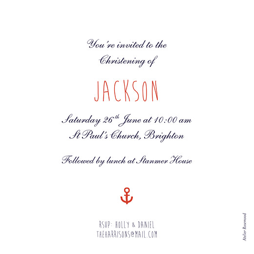 Christening Invitations Little Sailor Blue - Back Christening Invitations Little Sailor Blue - Back