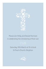 Christening Invitations Floral Cross Blue
