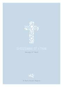 Christening Order of Service Booklets Floral Cross Blue