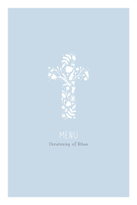 Christening Menus Floral Cross Blue