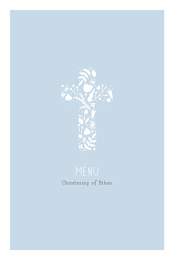 Christening Menus Floral Cross Blue - Front Christening Menus Floral Cross Blue - Front