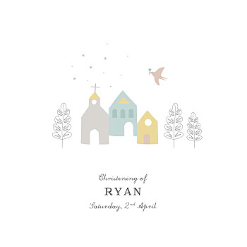 Village chapel blue christening invitations Village chapel blue christening invitations