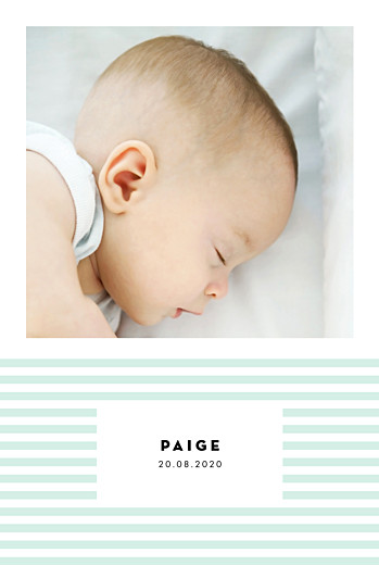 Baby Announcements Pastel Stripes Portrait Green - Front