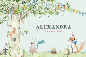 Kids Party Invitations Woodland Storybook Blue