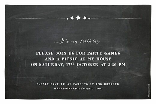 Kids Party Invitations Slate Black - Back Kids Party Invitations Slate Black - Back