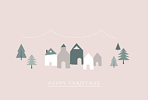 Winter village (foil) pink foil christmas cards Winter village (foil) pink foil christmas cards