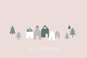 Christmas Cards Winter Village (Foil) Pink
