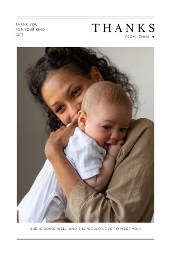 Baby Thank You Cards The big arrival (portrait) white Baby Thank You Cards The big arrival (portrait) white