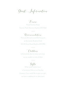 Country meadow green guest information cards Country meadow green guest information cards