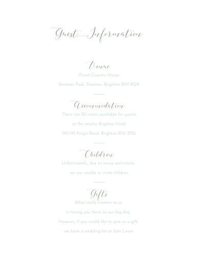 Guest Information Cards Country meadow green Guest Information Cards Country meadow green