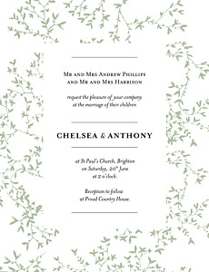 Reflections portrait light green white wedding invitations Reflections portrait light green white wedding invitations