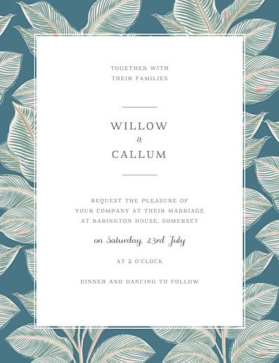 Wedding Invitations Calathea portrait blue finition Wedding Invitations Calathea portrait blue finition
