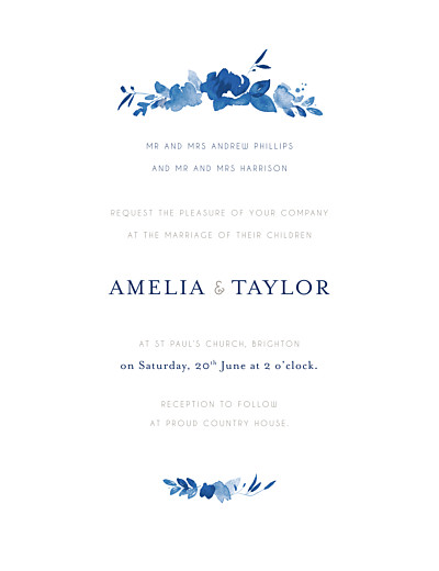 Wedding Invitations English garden portrait blue finition Wedding Invitations English garden portrait blue finition