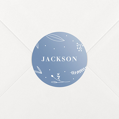Elegant foliage blue christening stickers Elegant foliage blue christening stickers