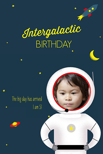 Kids Party Invitations Astronaut yellow finition