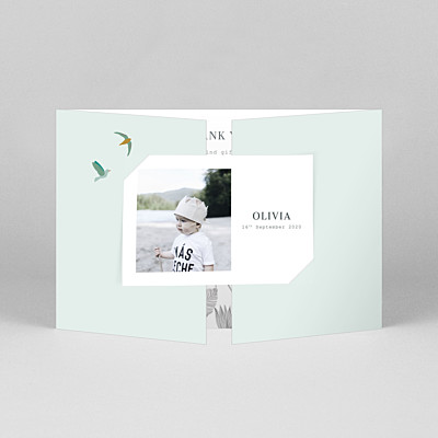 Birds of paradise gatefold landscape green green baby thank you cards Birds of paradise gatefold landscape green green baby thank you cards