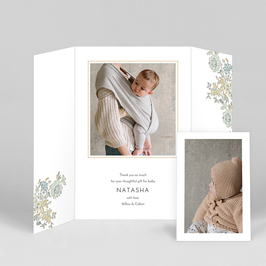 Baby Thank You Cards Victorian blossom (gatefold) portrait blue - View 2 Baby Thank You Cards Victorian blossom (gatefold) portrait blue - View 2