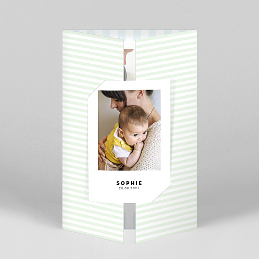 Baby Thank You Cards Pastel stripes (gatefold) portrait blue - View 1 Baby Thank You Cards Pastel stripes (gatefold) portrait blue - View 1