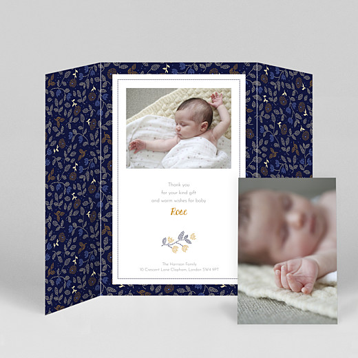 Baby Thank You Cards Floral embroidery (gatefold) portrait beige - View 2 Baby Thank You Cards Floral embroidery (gatefold) portrait beige - View 2