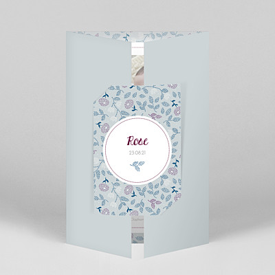 Floral embroidery (gatefold) portrait blue purple baby thank you cards Floral embroidery (gatefold) portrait blue purple baby thank you cards