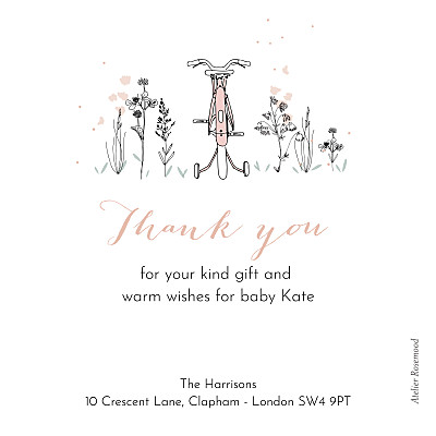 Baby Thank You Cards Family bike ride pink finition Baby Thank You Cards Family bike ride pink finition