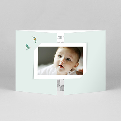 Birds of paradise gatefold landscape green green baby thank you cards Birds of paradise gatefold landscape green green baby thank you cards