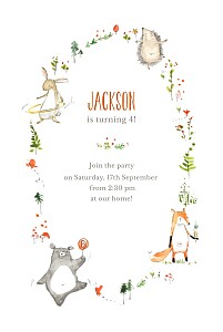 Forest friends white kids party invitations Forest friends white kids party invitations