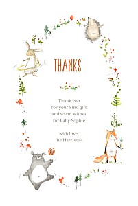 Forest friends white photo baby thank you cards Forest friends white photo baby thank you cards